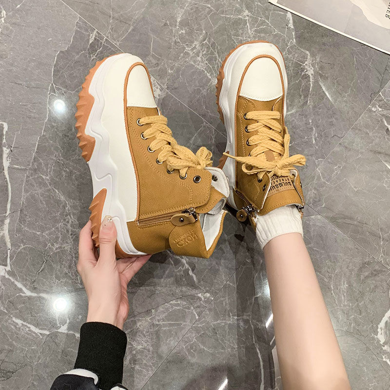 Design Sinn Kontrastfarbe Martin Damen 2024 Herbst neue koreanische Version dicke Sohle Höhe zunehmende kurze Stiefel_voghion.com