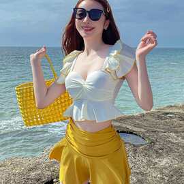 2024新款泳衣仙女款显白聚胸高级感泳衣显瘦遮肚分体保守游泳装