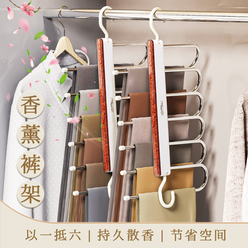 Pantalones plegables multifuncionales multicapa percha de pantalones magia doméstica sin marcas de tela de goma armario almacenar artefacto percha de pantalones
