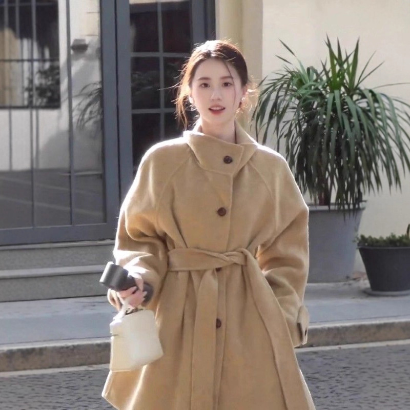 Korean Style Gentle Style High-End Mid-Length Waist Slimming Woolen Outwear Fashionable and Comfortable Outwear 2025 Autum