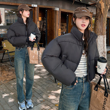 欧美风高腰羽绒棉服蓬松女装新款时尚立领拉链口袋松紧下摆棉衣女