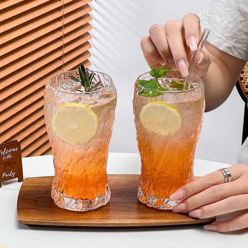 Taza de vidrio de té de fruta de gran capacidad con patrón de árbol creativo, taza de agua transparente, bebida de jugo de fruta, taza de cerveza, taza de cerveza