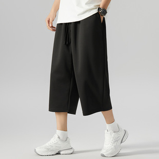 K65 plus size Men's Capri Pants Fat Casual Pants Plus Weight Plus 7 Eight Pants Fat Man Fat Man Summer Medium Pants