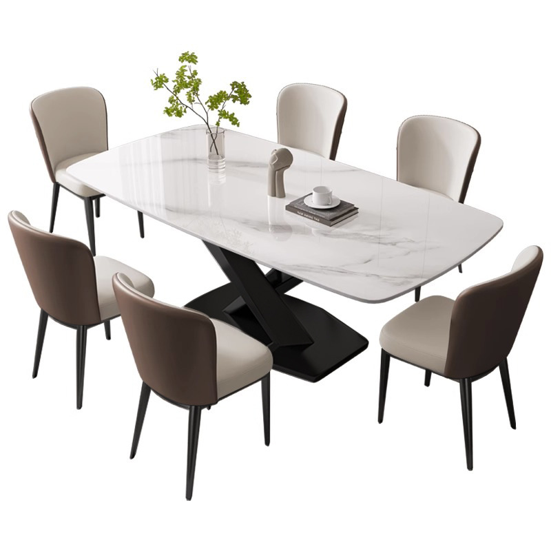 Bright Rock placa mesa de comedor y silla de combinación de luz de lujo nórdico rectangular Casa de comedor Zhuo moderno restaurante simple pequeño apartamento