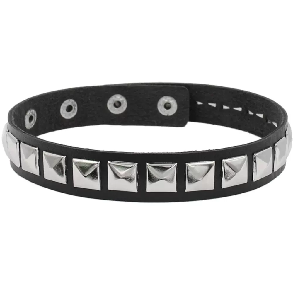 欧美时尚街拍朋克哥特风原宿软妹PU皮革方钉并排项圈颈链锁骨项链