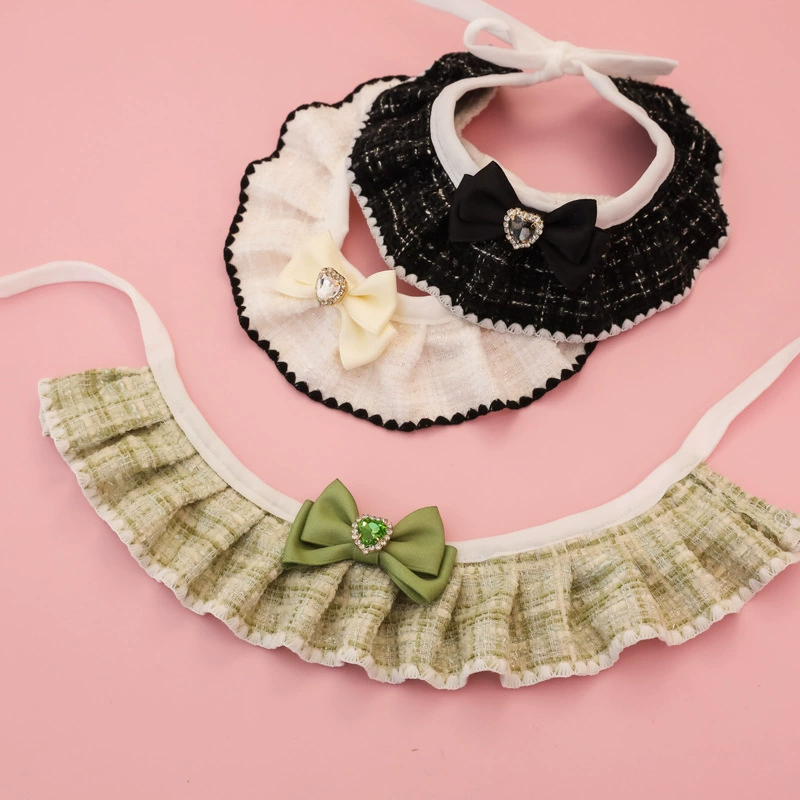 Ошейник для домашних животных, шарф с слюной для котенка и собаки, украшения, кружевной плед, небольшой аромат, сердце, бант со стразами, стиль принцессы