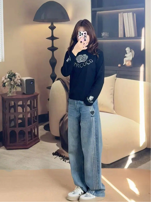 秋冬中领山茶花设计感时尚潮流打底衫修身气质洋气名媛风女装上衣|undefined