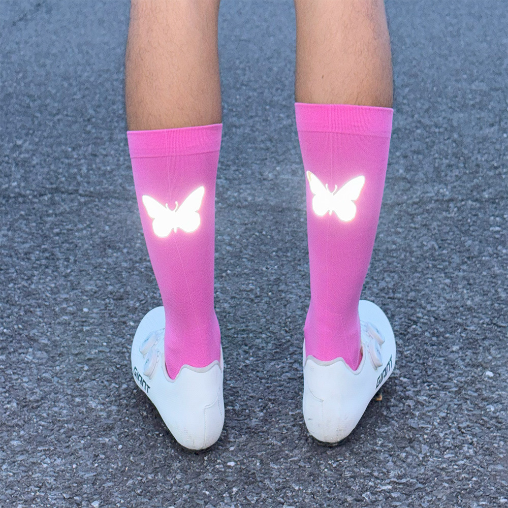 Unisex Breathable Reflective Cycling Socks Heart Tour De France Style For Night Riding Spring Summer Thin Style_voghion.com