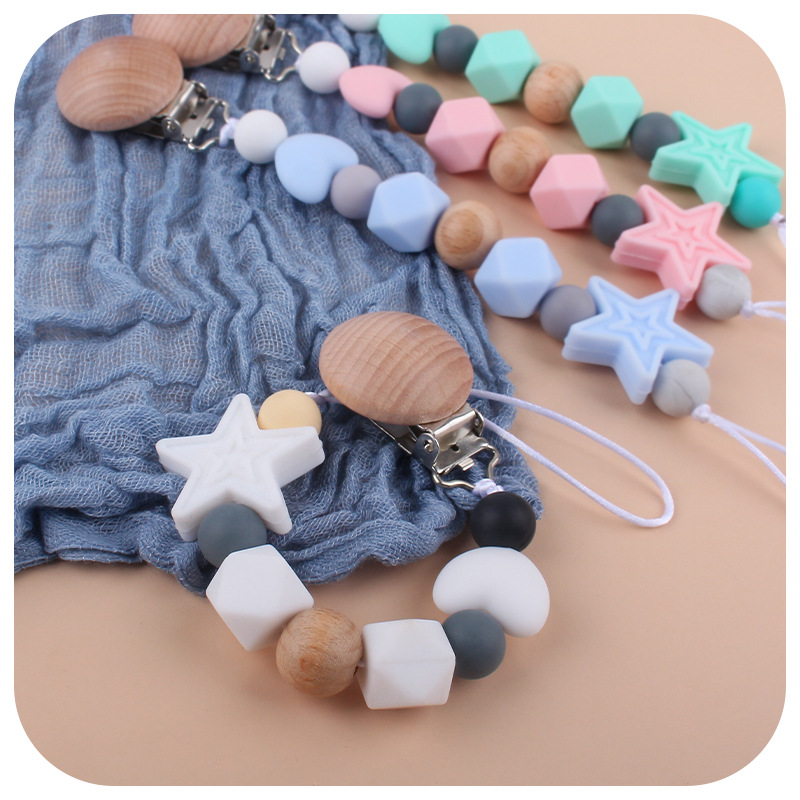 Suministros para bebés calmante clip de chupete de silicona bebé estrella de cinco puntas cadena anti-gota cuentas de silicona Cadena de chupete Comercio exterior Nuevo