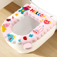 新型厚手防水トイレマット四季通用トイレ座便わな家庭用かわいいプリント水洗い座布団