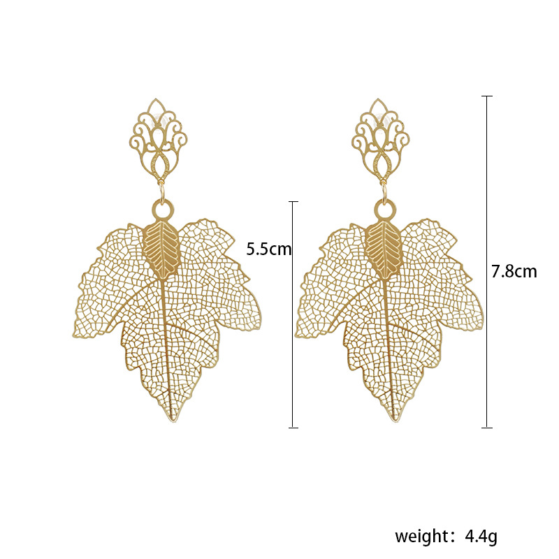 Retro Hollow Leaf Earrings display picture 2