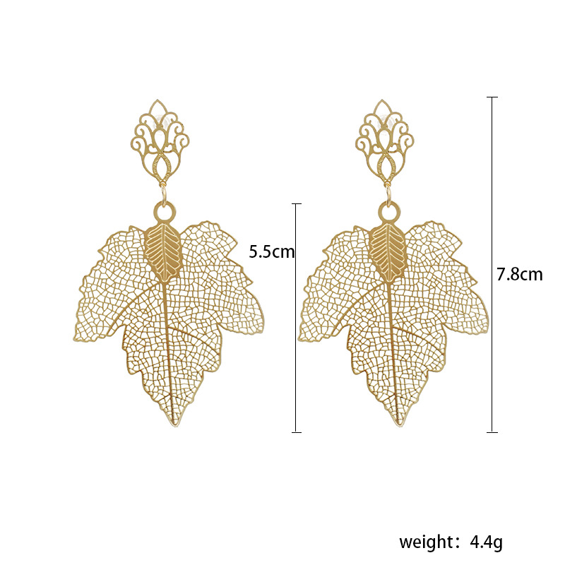 6g Weight Earrings Classification Wedding, Travel Occasion Women'S Gender Simple Style Style Gold Color Retro Hollow Leaf Earrings 1