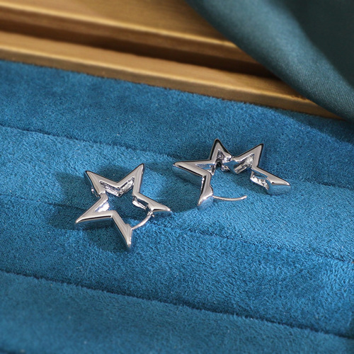 Simple and niche design sense five-pointed star ear buckle temperament hollow geometric zinc alloy exquisite earrings for women direct sales