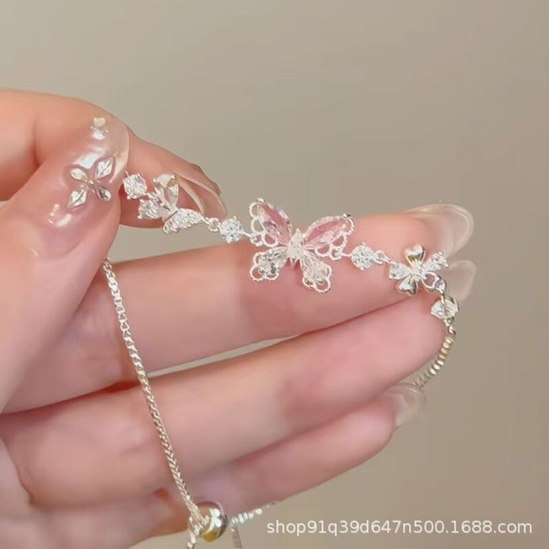 Sweet Style Pink Diamond Hollow Butterfly Sparkling Bracelet 2026 New Fashion Versatile Adjustable Pull-Out Stackable Jewelry Sweet Style Pink Diamond Hollow Butterfly Sparkling Bracelet 2026 New Fashion Versatile Adjustable Pull-Out Stackable Jewelry