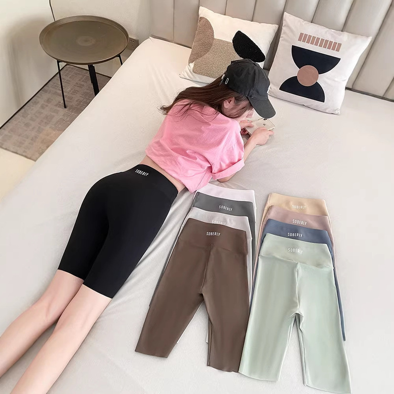 Women's Summer Thin High-Waisted Shark Shorts, Butt-Lifting Sports Fitness Cycling Shorts, Plus-Size Peach Butt Leggings