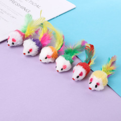 Cross-border new product Pet Cat Interactive Toy Colorful Feather Tail Plush Mouse Direct Manufacturer Sale