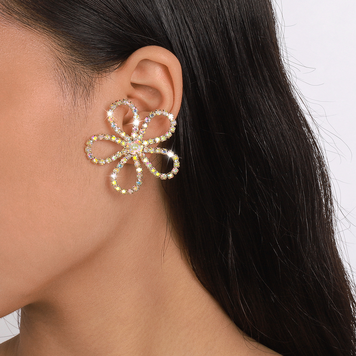 Fashion Flower Aluminium Alloy Inlay Rhinestones Ear Studs