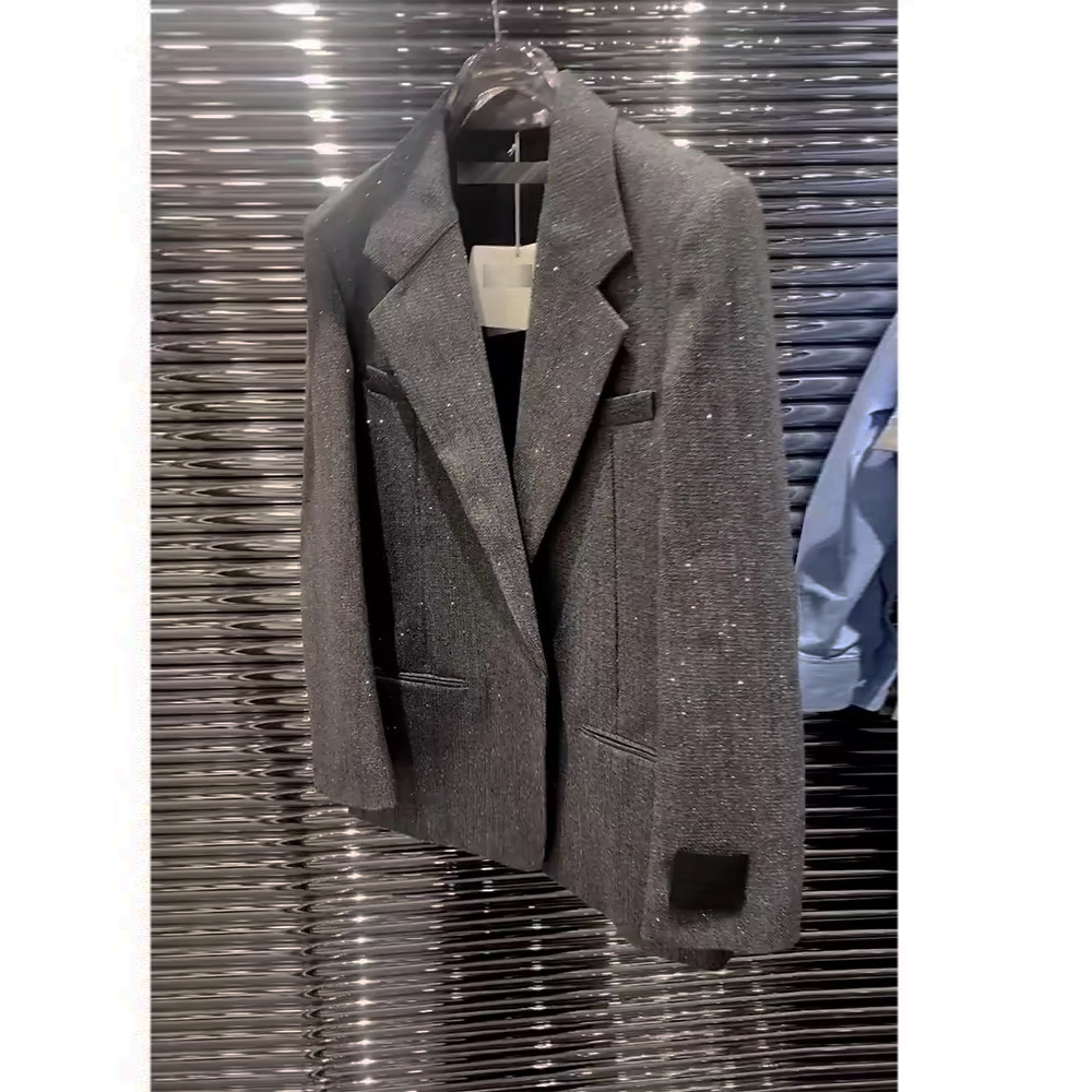 [Source Factory Quality in stock] High-grade Xiao Xiang Feng Heavy Industry Hot Drilling Gray Profile Suit Jacket Female