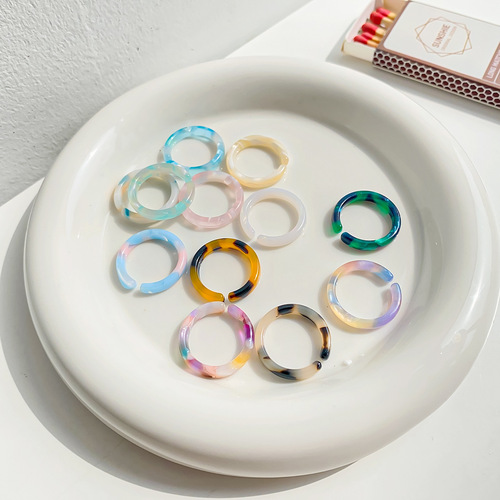 Paphia Korean Colored Acetate Ring Women's Trendy Accessories Simple Retro Ring Opening One-size-fits-all Ring Jewelry