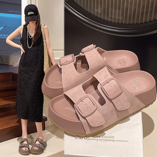 Cyber Celebrous Retro Thick Slippers Women's 2025 Summer New Arrival Outwear Fashionable All-Match One-Hop Bokensa Sandals