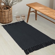 跨境家用卧室地毯手工编织条纹地毯可机洗客厅几何地垫茶几垫脚垫