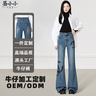 易小小2025新款秋冬季烫钻微喇显瘦百搭刺绣气质高级牛仔阔腿裤女