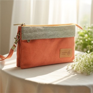 Cross-border New Edition Solid Color Cotton One-pull Multi-layer Handbag Women's Clutch Bag Cosmetic Bag Canvas Storage Bag