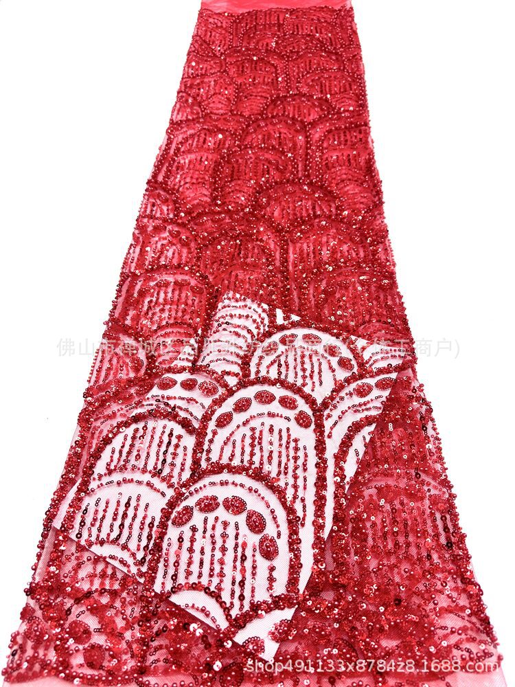 Tejido de bordado de perlas tridimensionales de bordado de perlas de clavos de moda atmósfera europea y americana vestido de boda vestido de moda tela
