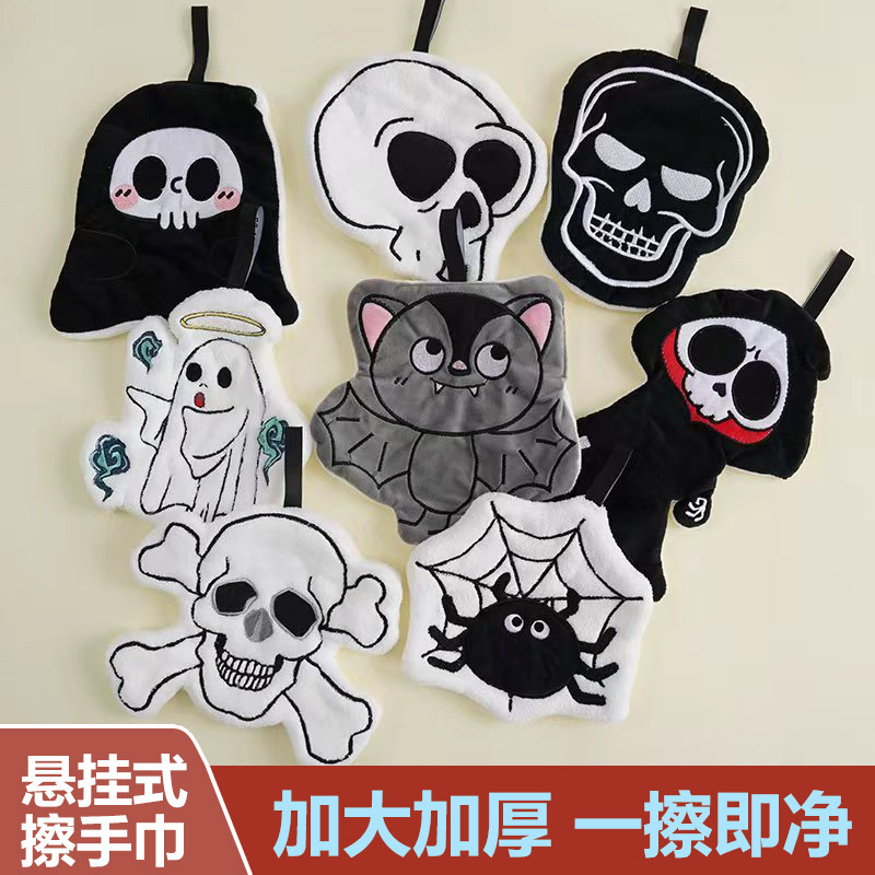 Coral Velvet Halloween Skull Hand Towel Cross-Border Halloween Bat Towel Kitchen Bathroom Hand Towel