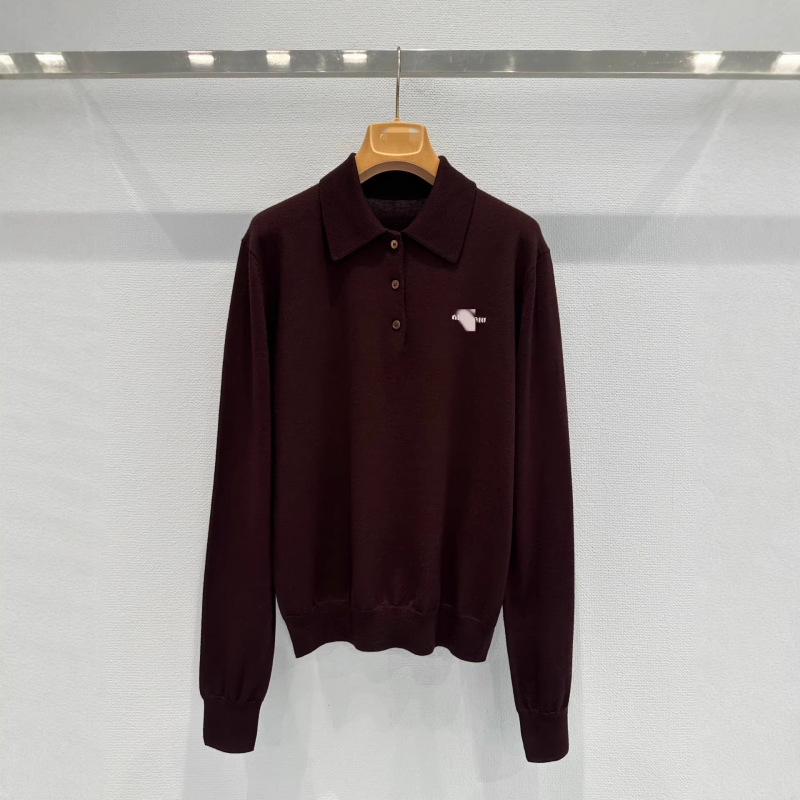 Nanyou High-End Fashion Women's Clothing Miu 2026 Early Spring New Chocolate Brown Wool Polo Shirt Nanyou High-End Fashion Women's Clothing Miu 2026 Early Spring New Chocolate Brown Wool Polo Shirt