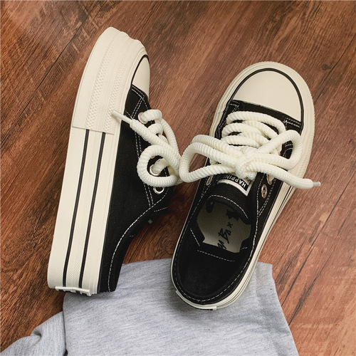 Thick-soled foot-stepping half-cup canvas shoes for women taro purple Korean style casual low-top women's shoes  summer breathable casual shoes