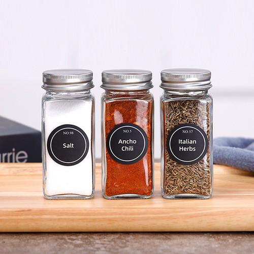 Hot selling cross-border black round spice can label Kitchen storage glass bottle jar English waterproof seasoning label