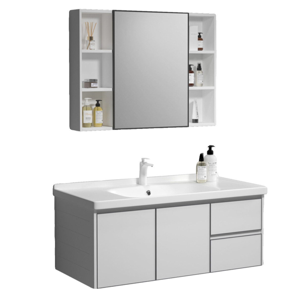 Gabinete de baño de aluminio del espacio combinación lavabo de baño integrado cerámica Placa de roca