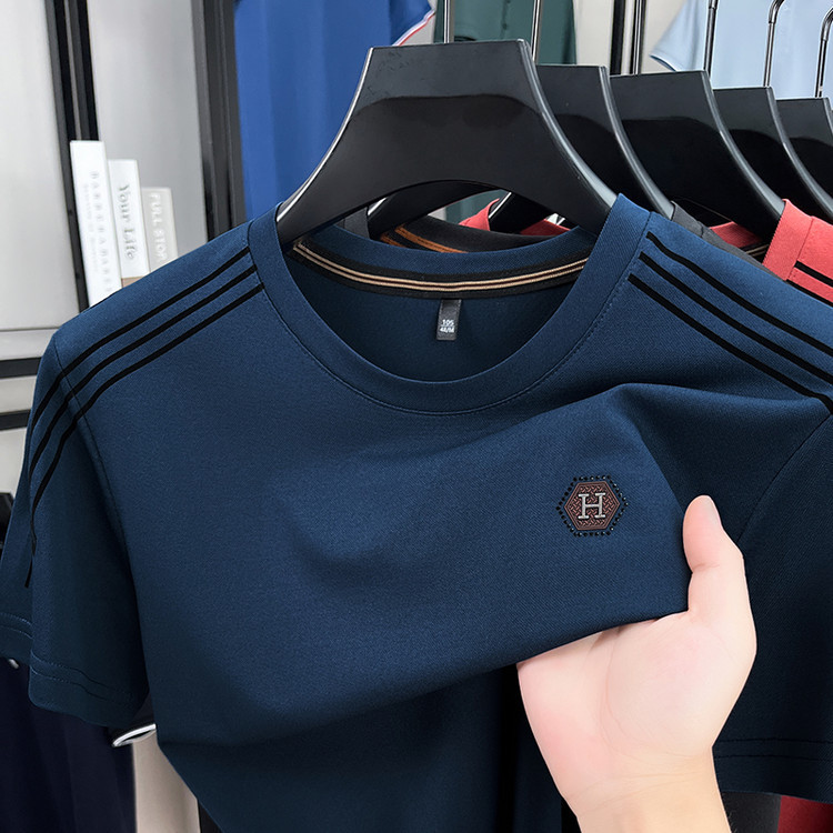 2025 新しい夏のハイエンドメンズ半袖 Tシャツメンズラウンドネック薄型通気性半袖アイスシルクカジュアルトップトレンディ|undefined