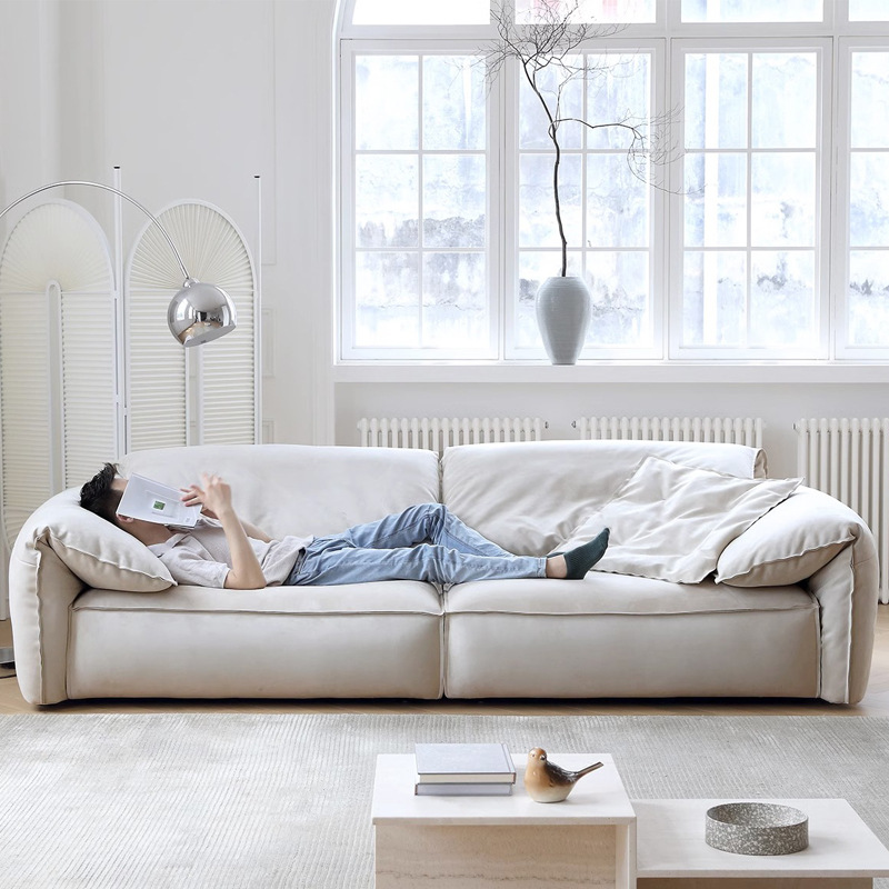 Sofá de orejas de elefante estilo crema retro estilo de diseño de villa sofá de tela esmaltada simple sofá recto