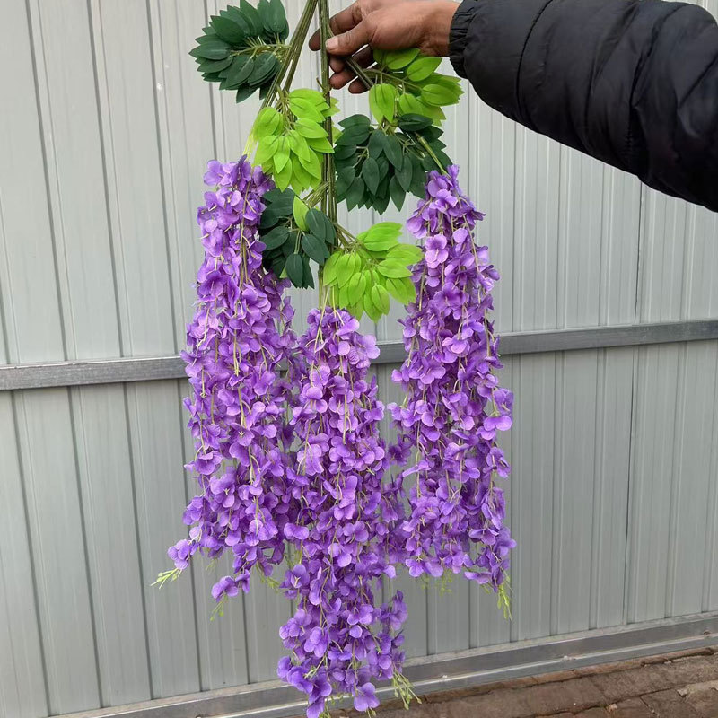 Explosiones transfronterizas simulación de flores de wisteria encriptada decoración de bodas colgantes flores de frijoles falsas flores de viña pasarela colgantes flores de wisteria