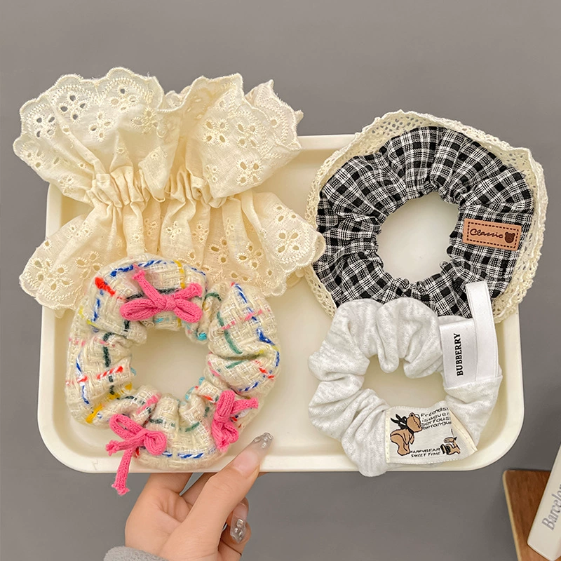 Lace plush bow large intestine hair tie women's hair tie ball head ponytail head rope college style rubber band hair accessory