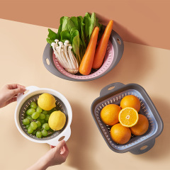 キッチン折りたたみ排水バスケットフルーツバスケットキッチン収納ラウンドスクエア大型野菜洗濯バスケット伸縮式フルーツバスケット