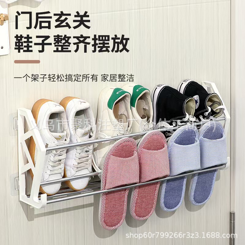 菲律宾热销免打孔免钉门后简易鞋架组装鞋架浴室拖鞋架壁挂置物架|undefined