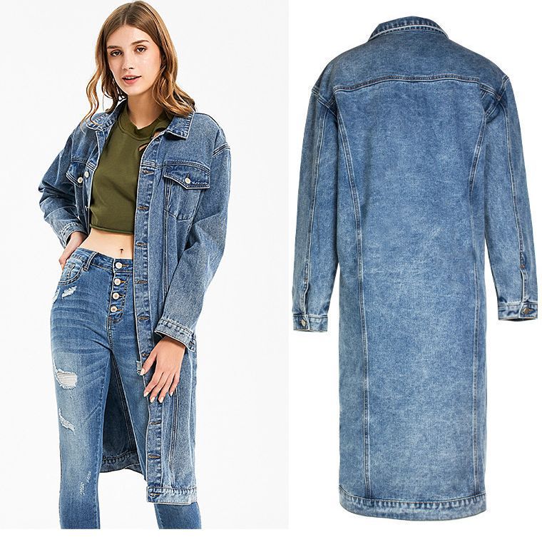 Amazon eBay Hot Selling Long Denim Jacket for Women 2023 New Washed Retro Slim Fashion Denim Top Amazon eBay Hot Selling Long Denim Jacket for Women 2023 New Washed Retro Slim Fashion Denim Top