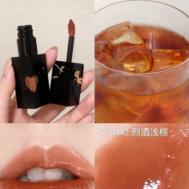跨境专供Y家黑管爱心唇釉416#棕调番茄440#方管漆光唇釉一件代发|undefined