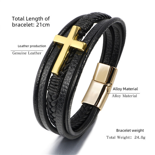 Cross-border best-selling European and American style leather bracelet for men, multi-layer handmade braided rope with magnetic clasp, genuine leather bracelet