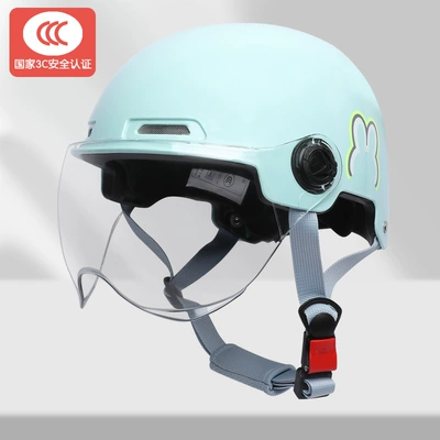 Motosiklet kaskı (dəbilqə) Men and Women, Motorcycle Half Helmet - bear-ears-sky-blue