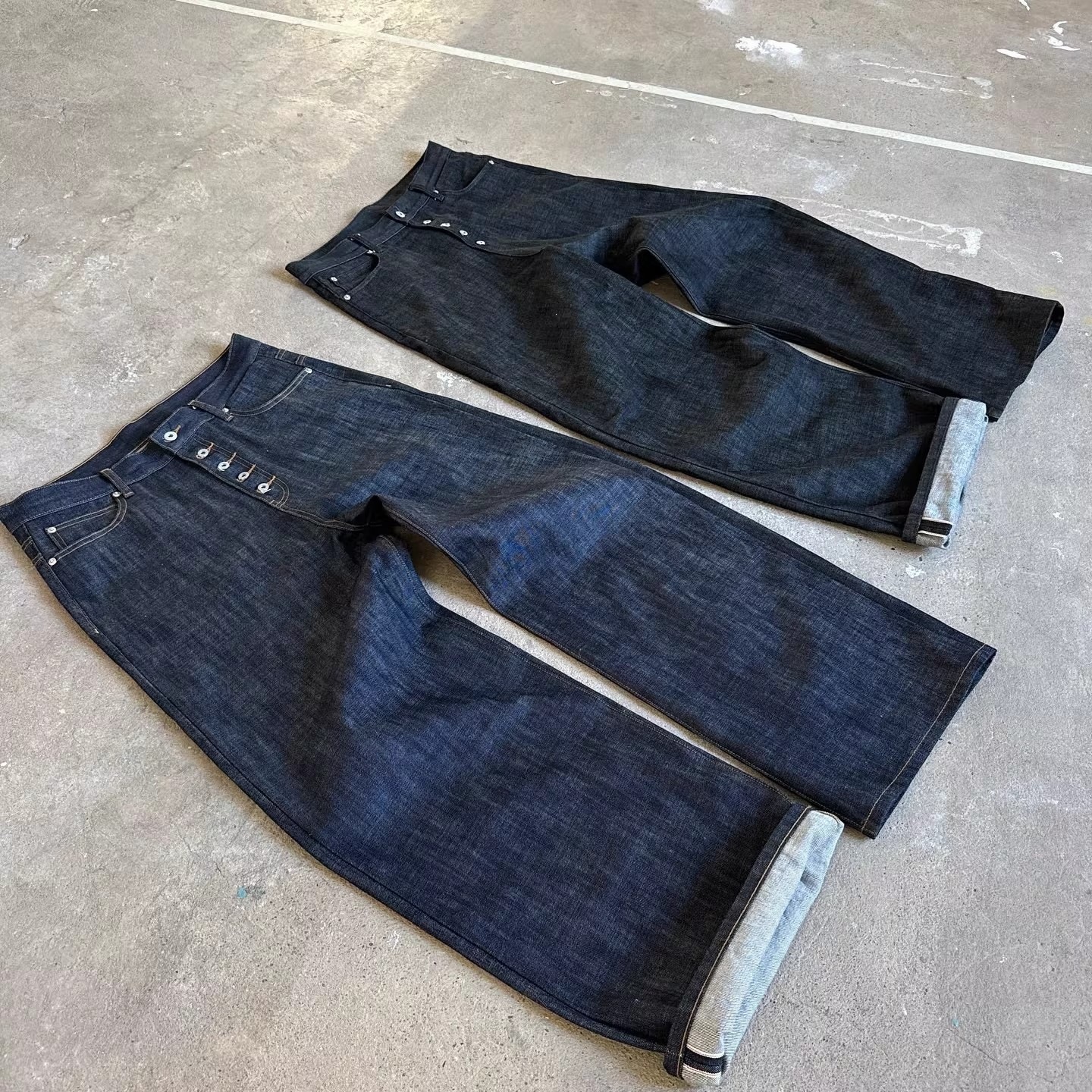 美式复古原牛弯刀牛仔裤男秋季潮牌小众cleanfit宽松百搭阔腿长裤