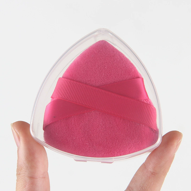 Triangular Powder Puff Sponge, Ribbon Grip, Soft Velvet, Multi-Color (2–Box/OPP Options)