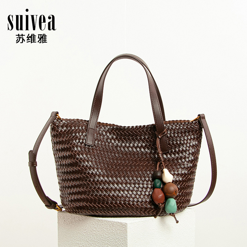 Large Capacity Autumn/Winter New Trendy Woven Hand-Carried Market Basket Tote Bag Soft Leather Hobo Commuter Shoulder Crossbody Bag For Women