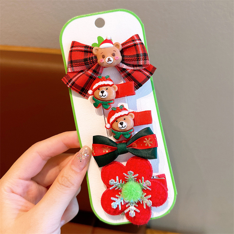 2024 nuevo clip de pelo de Navidad para niños clip de pelo de arco rojo para niñas muñeca de nieve vestido de vacaciones