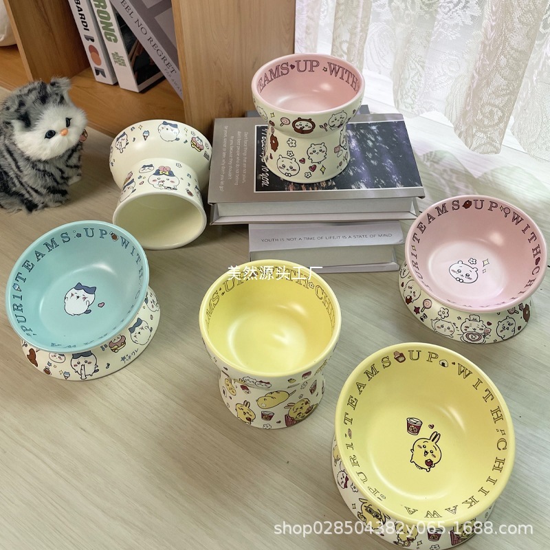 Jiyikawa 猫ボウル 黒あご防止猫 Usachi 缶詰フードボウル セラミックドッグフードボウル 猫 Xiaoba デザートボウル|undefined