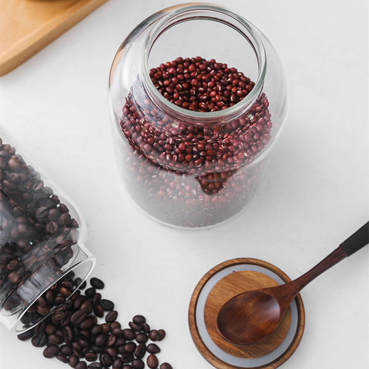 Fábrica al por mayor Acacia TAPA DE MADERA tarro de vidrio borosilicato vidrio sellado tarro de cocina granos de almacenamiento tarro de mandarina