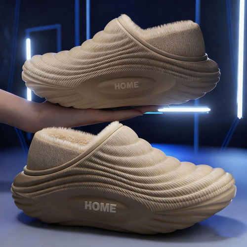 New Baotou waterproof cotton slippers for stomach-walking home cotton shoes for men and women in winter warm and non-slip couples cotton slippers